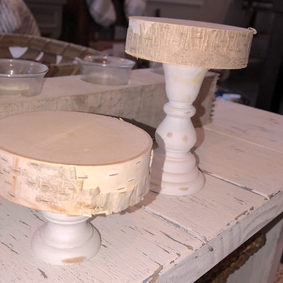 Other - Set of two wooden farmhouse shabby chic candle holders